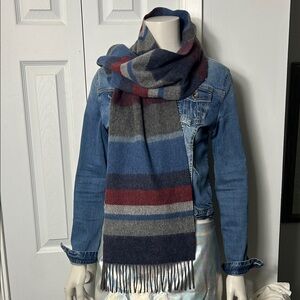 Made in Italy 100% Lambswool Scarf - Blue, Red, Gray.